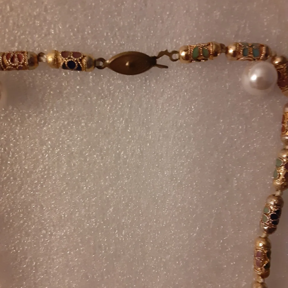 Elegant Multicolor Beaded Necklace Vintage Cloisonne - Picture 2 of 4